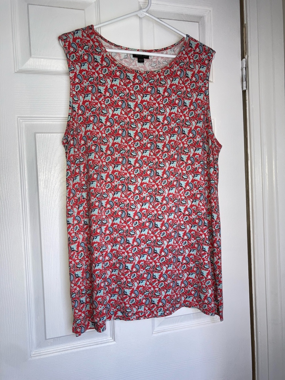 J JILL Sleeveless Red Floral Tunic Tank Top Women’s Large